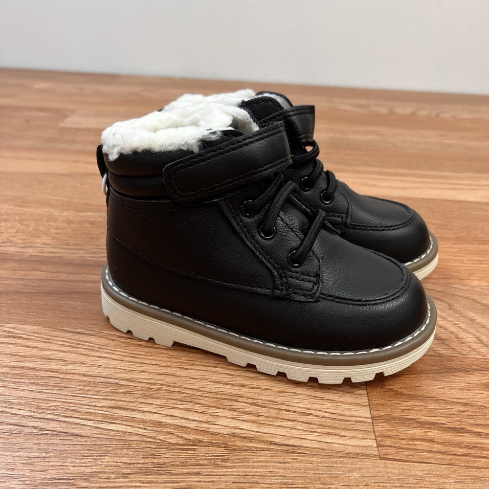 Old‎ Navy Ankle Boots Black Faux Leather Sherpa Lined Boy's Size 7 NEW